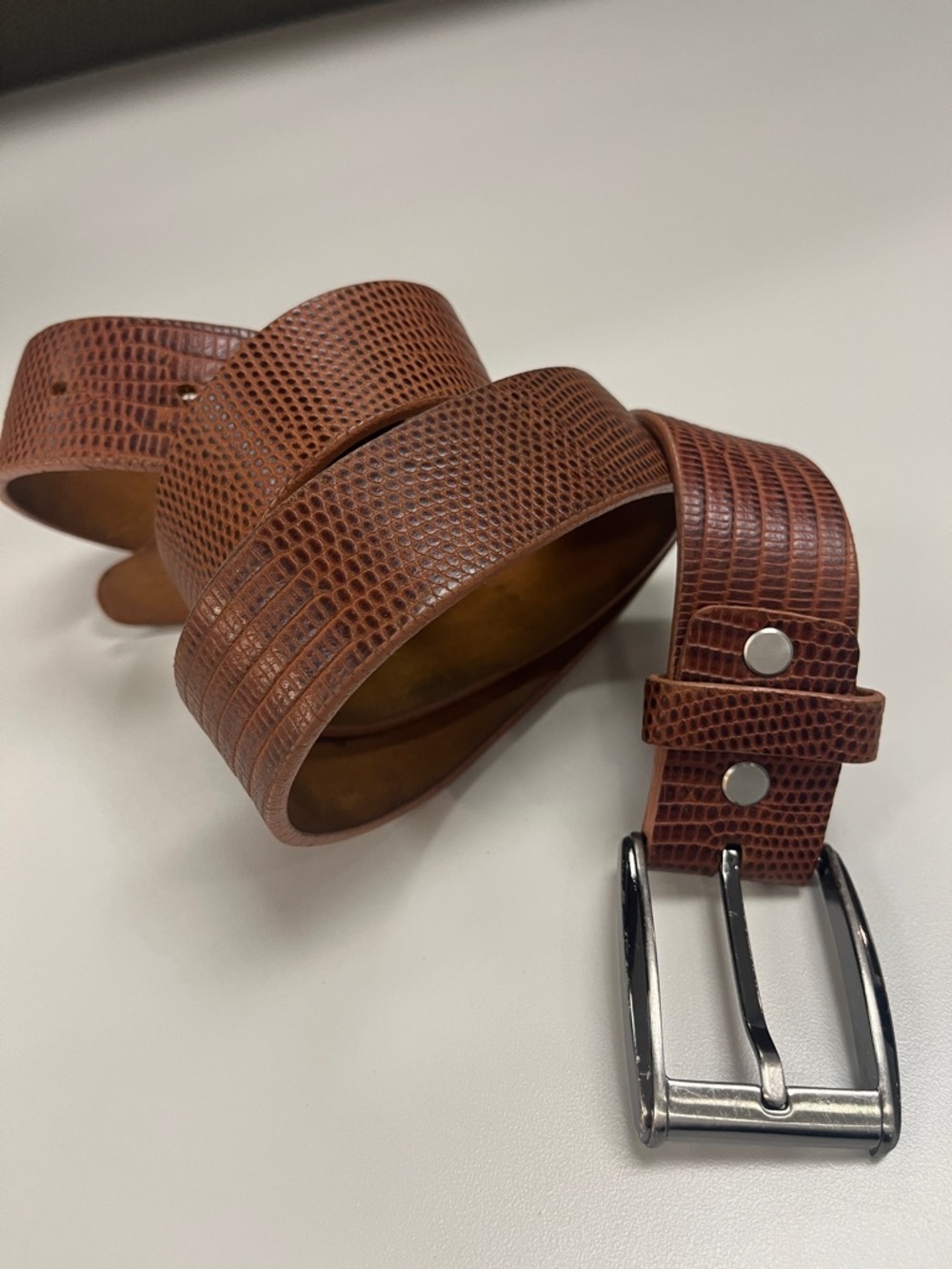 Remo Tulliani Textured Brown Leather Belt with Silver Buckle